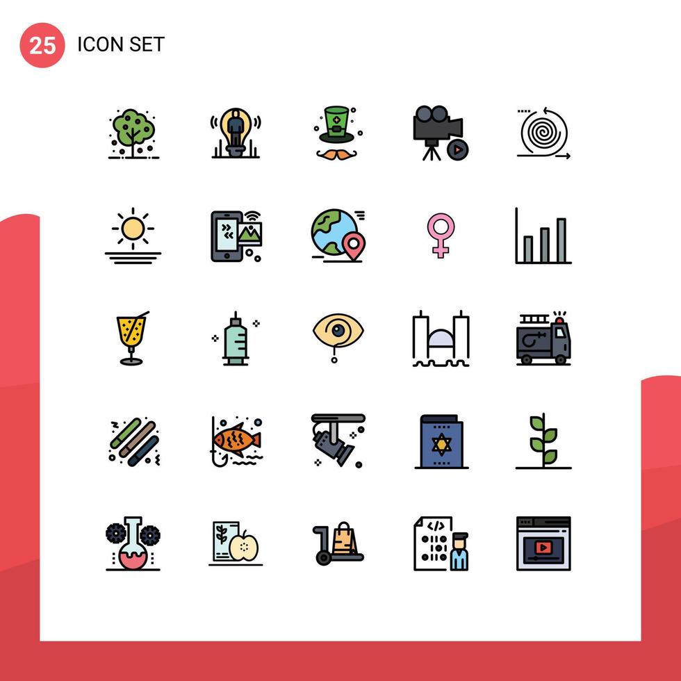 Conceito de cor plana de 25 linhas preenchidas para sites móveis e aplicativos, filme de negócios, câmera de mídia leve, elementos de design de vetores editáveis