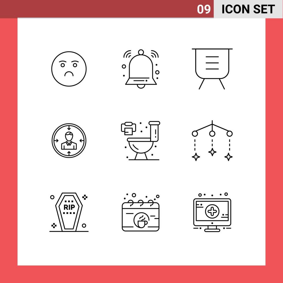 pacote de 9 sinais e símbolos de contornos modernos para mídia impressa na web, como funcionário do conselho de RH pessoal, remova elementos de design vetorial editáveis vetor