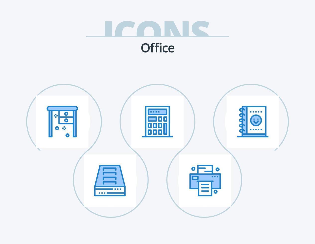 design de ícones do pacote de 5 ícones azuis do escritório. . . escritório. planejador. caderno vetor