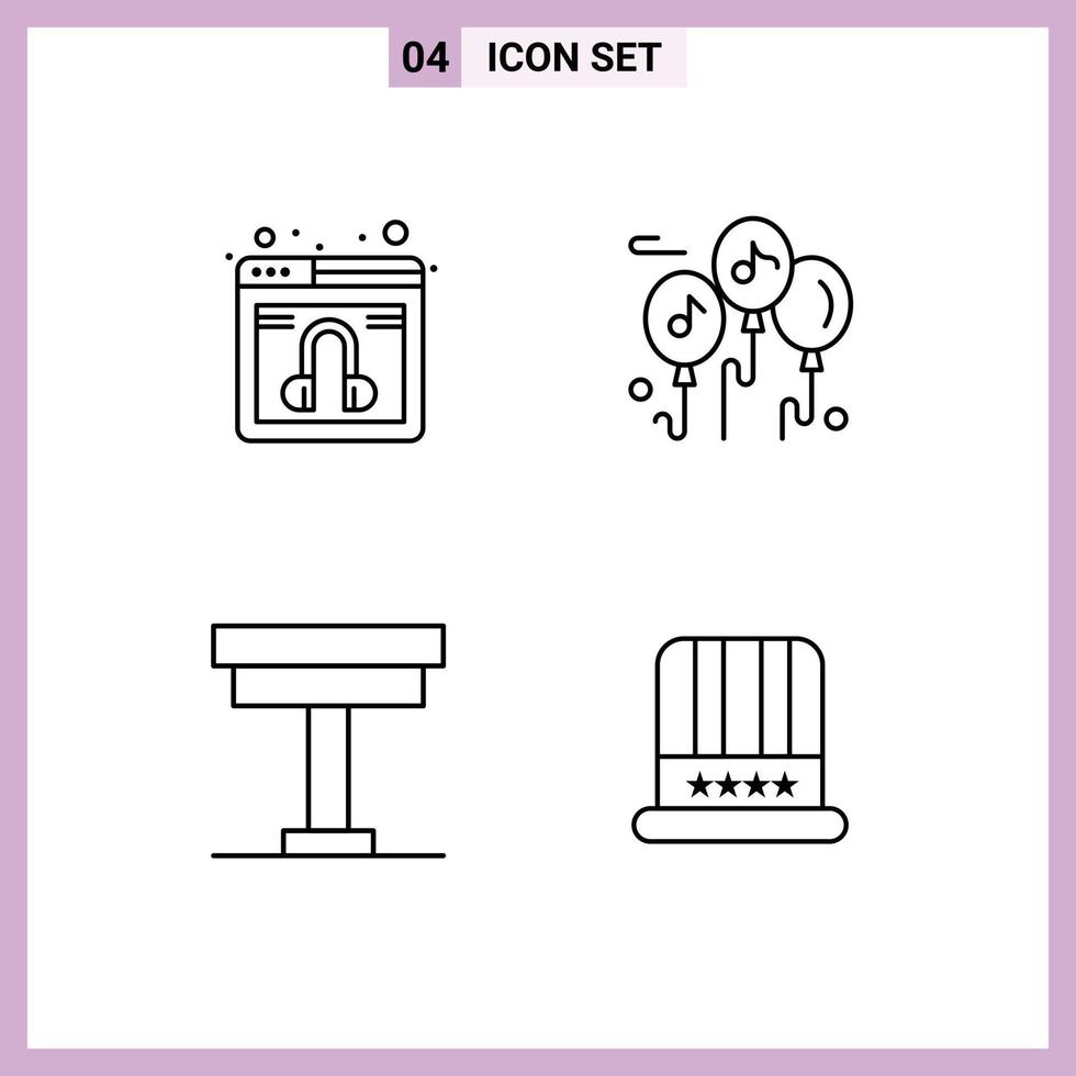 pacote de ícones vetoriais de estoque de sinais e símbolos de 4 linhas para serviço de móveis de bate-papo, mesa multimídia, elementos de design vetorial editáveis vetor