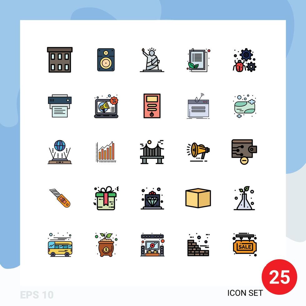25 interface de usuário linha cheia pacote de cores planas de sinais e símbolos modernos de folha de transferência educação lista de verificação estátua elementos de design de vetores editáveis