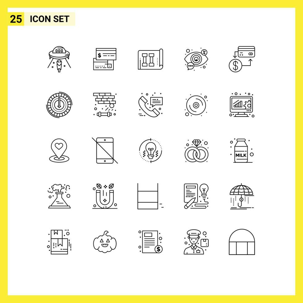 pacote de interface do usuário com 25 linhas básicas de visualização, pesquisa de débito, inventário de olhos, elementos de design de vetores editáveis