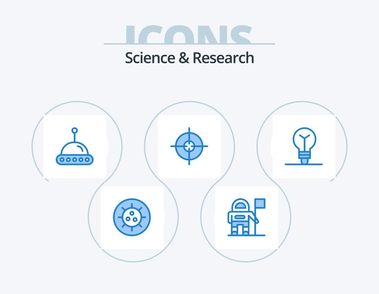 ciência azul icon pack 5 design de ícone. . . ufo. processo. lâmpada vetor