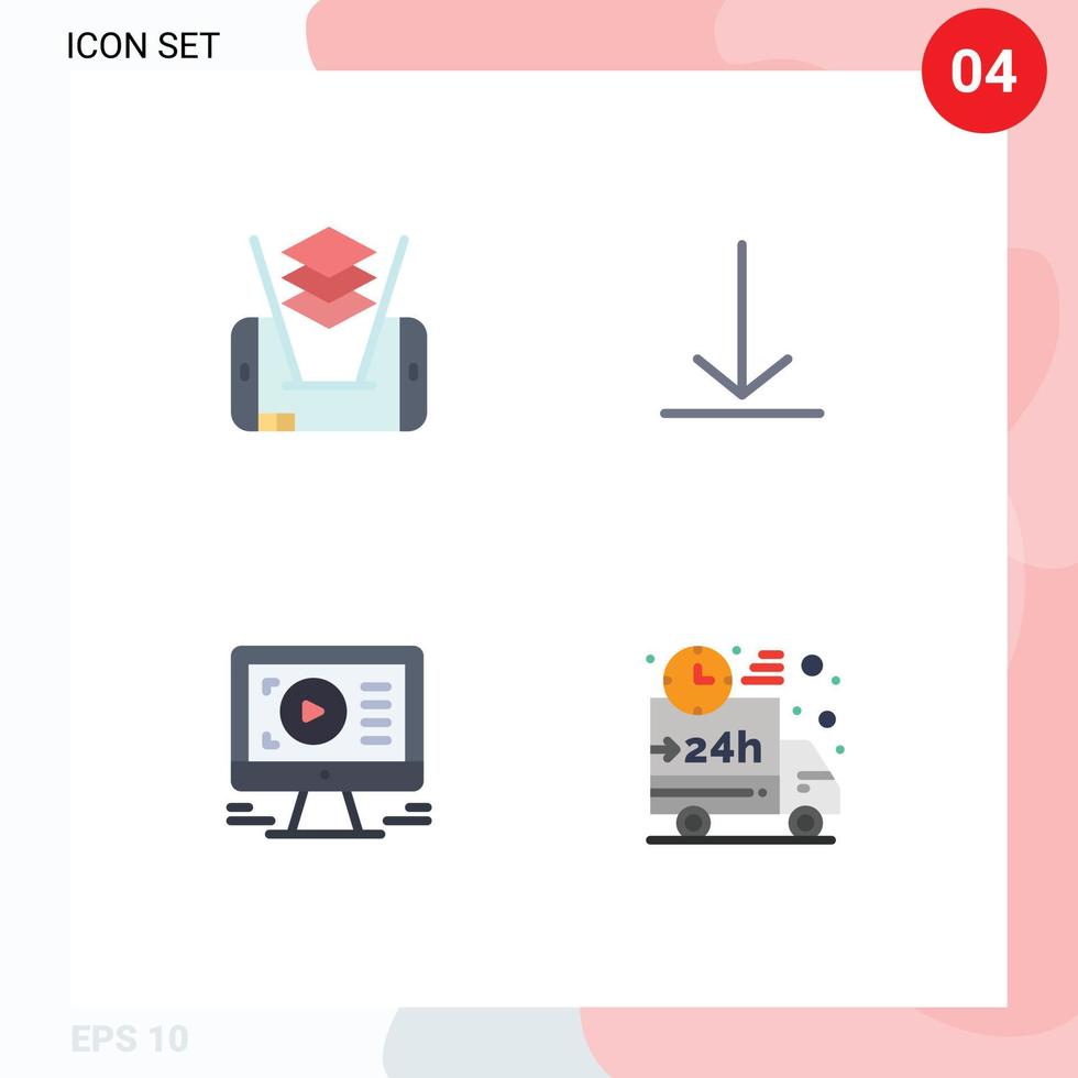 pacote de 4 ícones planos criativos de design móvel download monitor entrega elementos de design vetoriais editáveis vetor