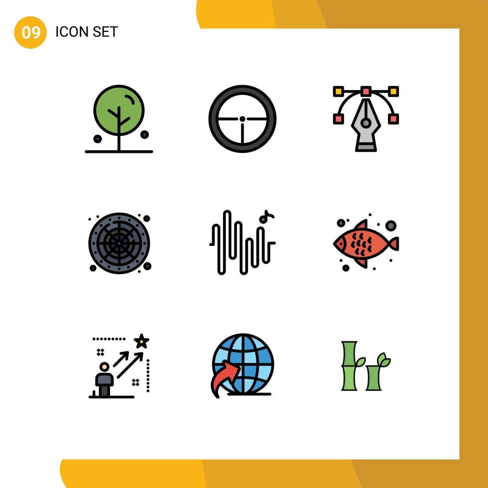 9 ícones criativos, sinais modernos e símbolos de jogo de destino de jogo de seno elementos de design de vetores editáveis sortudos