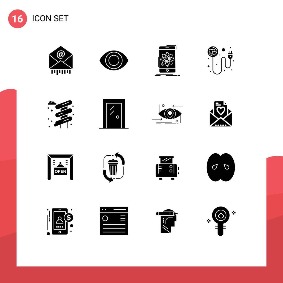 grupo de 16 sinais e símbolos de glifos sólidos para plug-in de romance móvel deslizante de parque elementos de design de vetores editáveis
