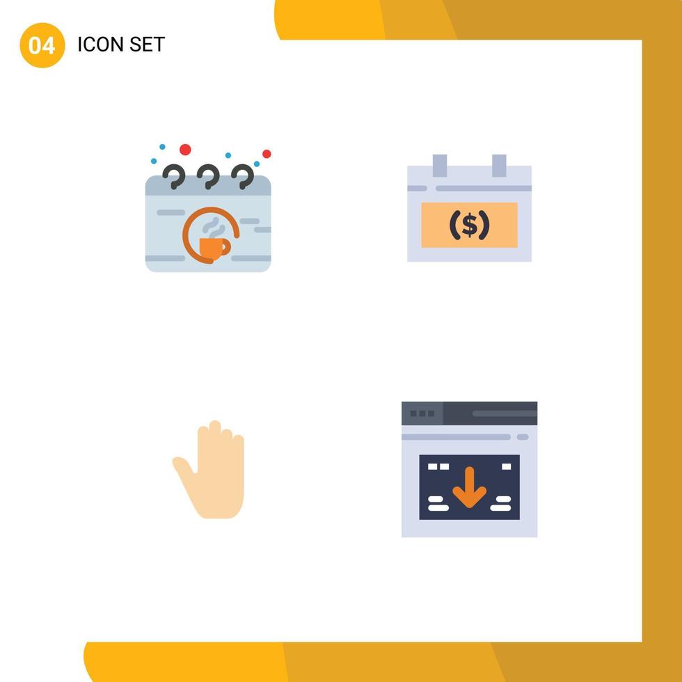 pacote de interface do usuário de 4 ícones planos básicos de copo de linguagem corporal de calendário elementos de design de vetores editáveis de mão de dólar