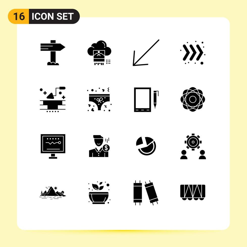 16 interface do usuário pacote de glifos sólidos de sinais e símbolos modernos de elementos de design de vetores editáveis de tijolo de seta de construção de parede