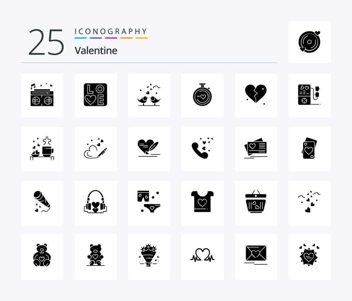 pacote de ícones de glifo sólido dos namorados 25, incluindo corações. Ame. o sinal. dia. namorados vetor