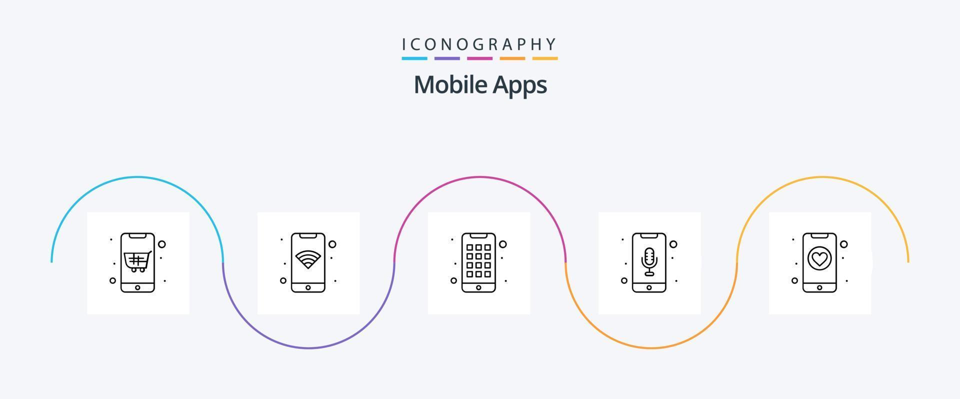 pacote de ícones de linha 5 de aplicativos móveis, incluindo namoro. gravador de telefone. aplicativo. gravador móvel. cardápio vetor