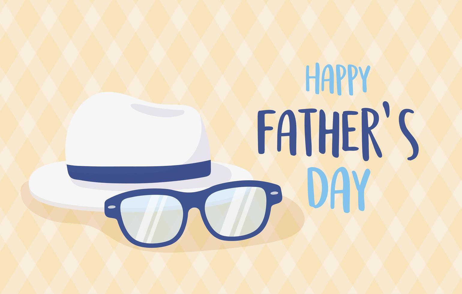 feliz dia dos pais, óculos e cartão de convite de chapéu branco vetor