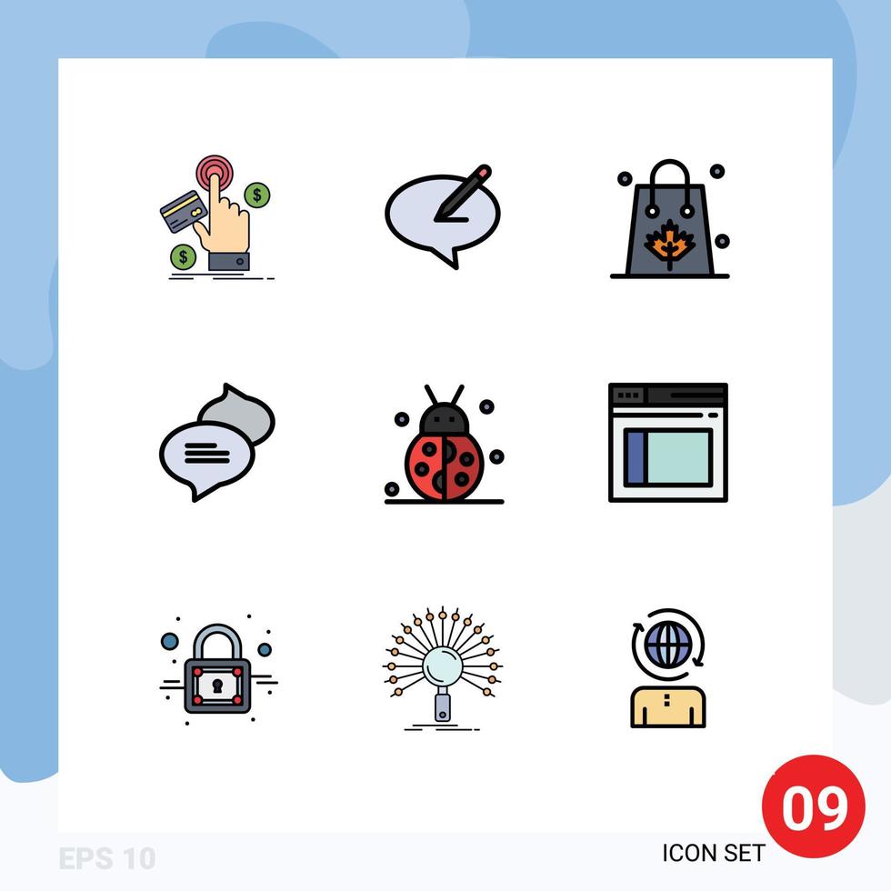 conjunto de 9 sinais de símbolos de ícones de interface do usuário modernos para mensagens de texto, caneta de bate-papo, venda de ação de graças, elementos de design de vetores editáveis