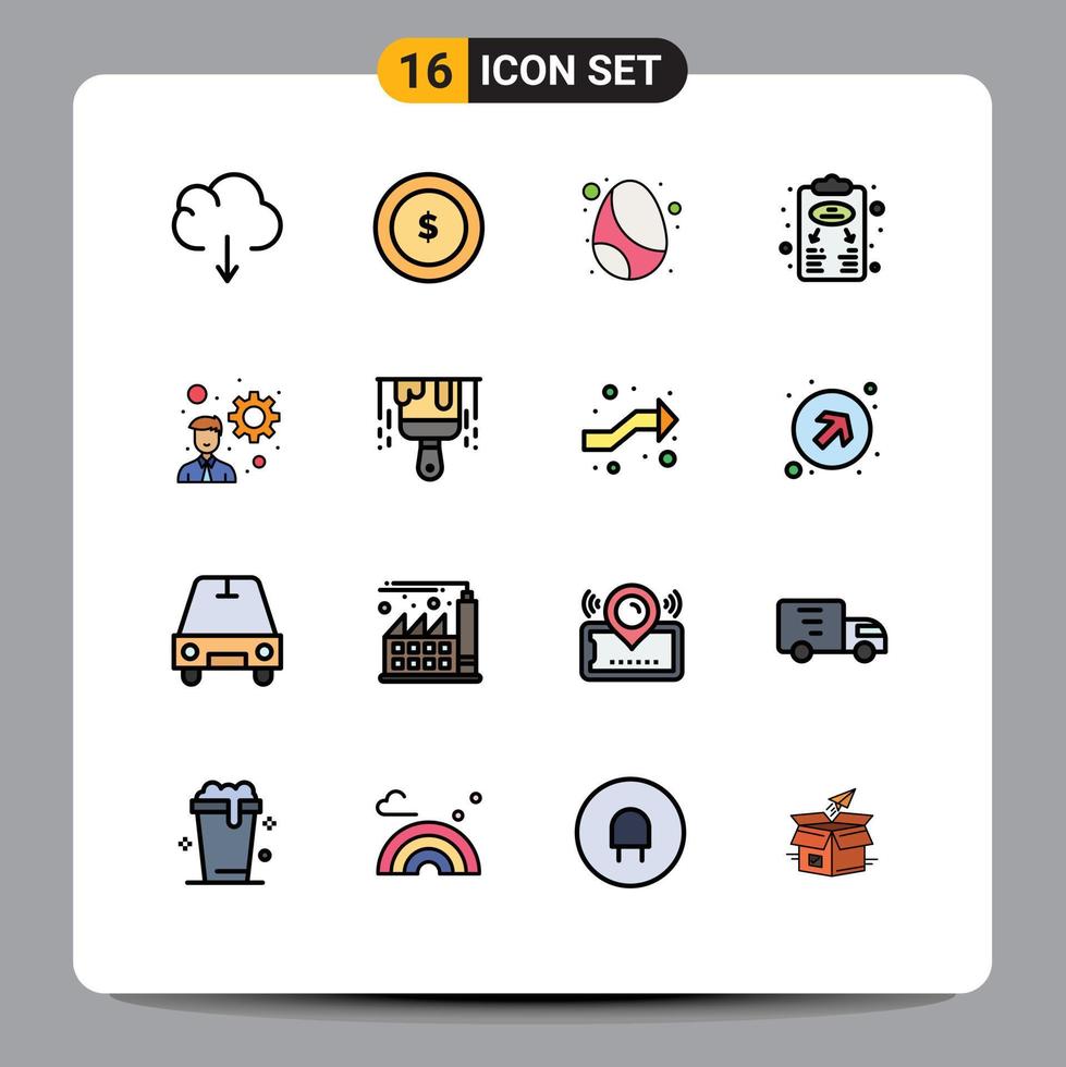 pacote de interface do usuário de 16 linhas básicas de cores planas preenchidas de plano de esquema de ovo de desenvolvedor de inicialização elementos de design de vetor criativo editáveis
