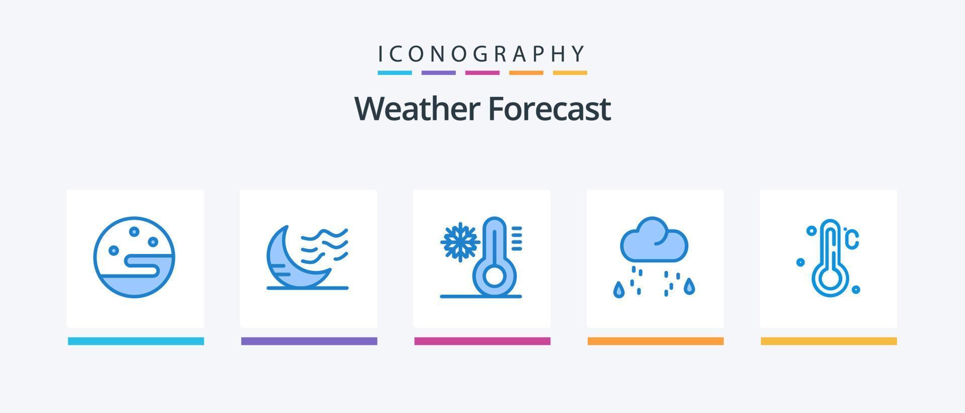 pacote de ícones do tempo azul 5, incluindo termômetro. chuva. clima. clima. nuvem. design de ícones criativos vetor