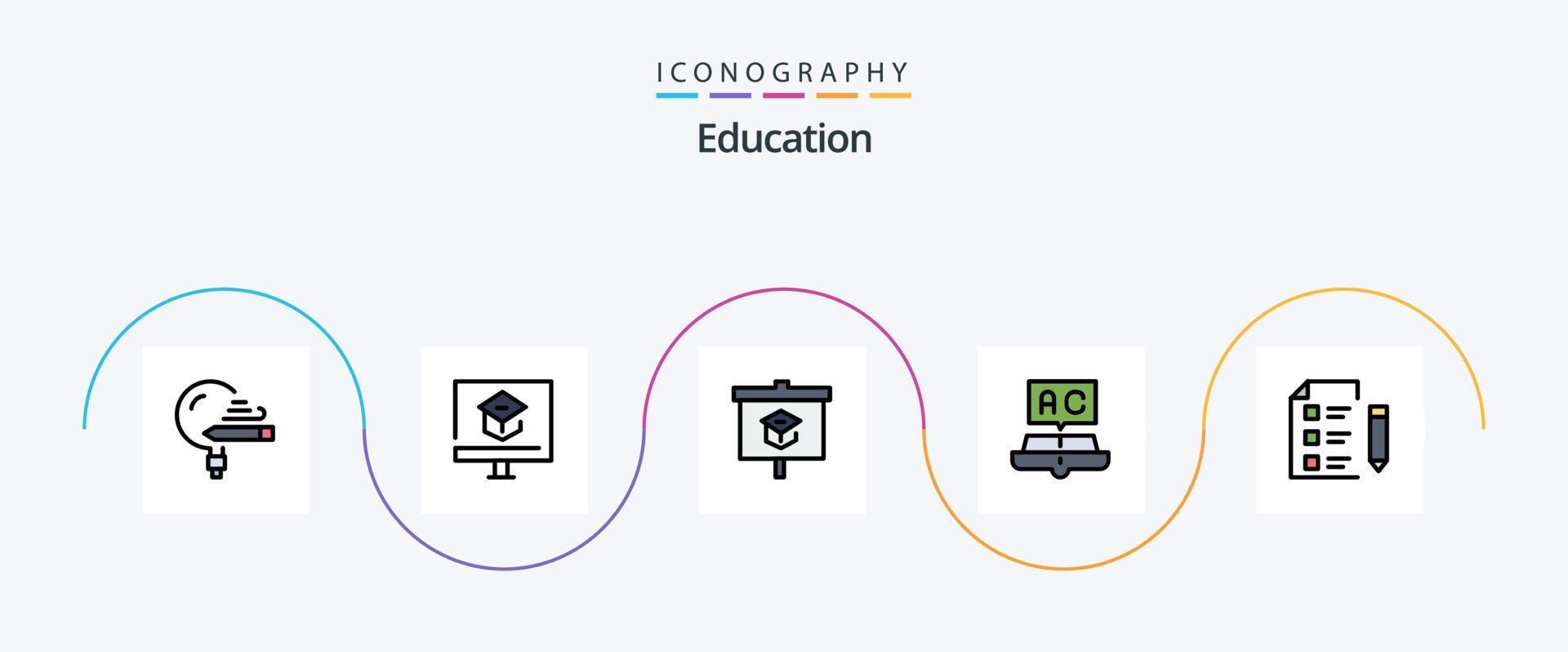 linha de educação cheia de pacote de 5 ícones planos, incluindo aprendizado. livro. on-line. apresentação vetor