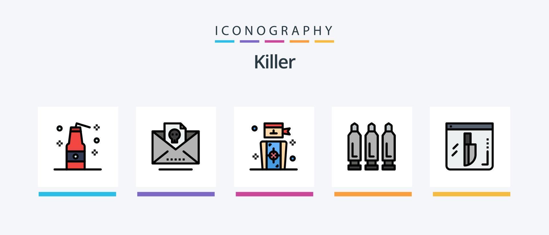 linha assassina encheu o pacote de 5 ícones, incluindo barreira. mais leve. pena. chama. túmulo. design de ícones criativos vetor