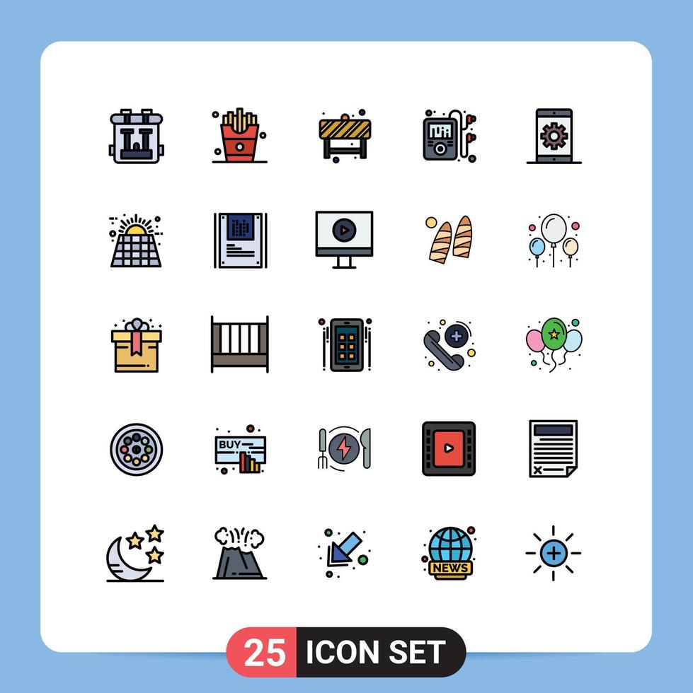 25 interface do usuário linha cheia pacote de cores planas de sinais e símbolos modernos de otimização de atenção do motor player elementos de design de vetores editáveis multimídia