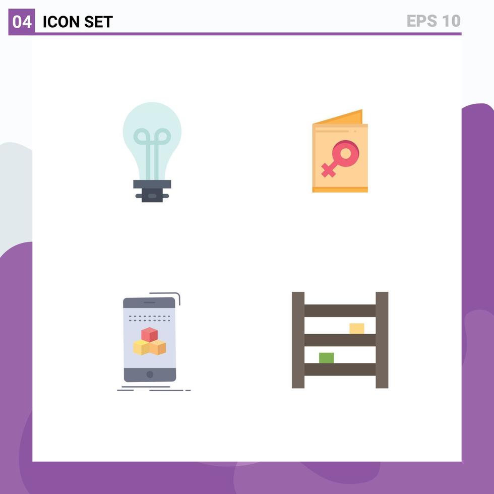 conjunto de 4 pacotes de ícones planos comerciais para produto de símbolo de luz de cubo de lâmpada editável elementos de design vetorial vetor