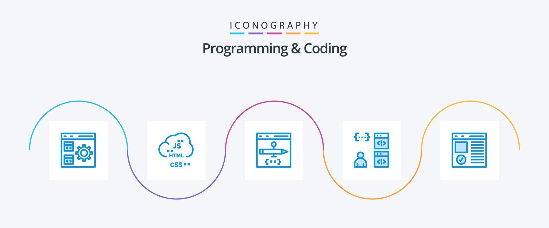 programação e codificação do pacote de ícones azul 5, incluindo desenvolver. navegador. desenvolve. desenvolvimento. codificação vetor