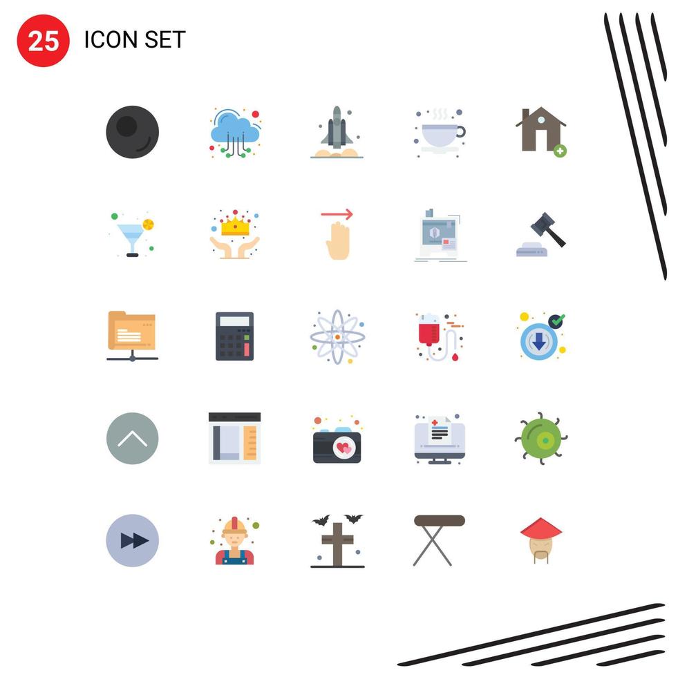 conjunto de 25 sinais de símbolos de ícones de interface do usuário modernos para nave espacial de edifícios de casa adicionar elementos de design de vetores editáveis de xícara