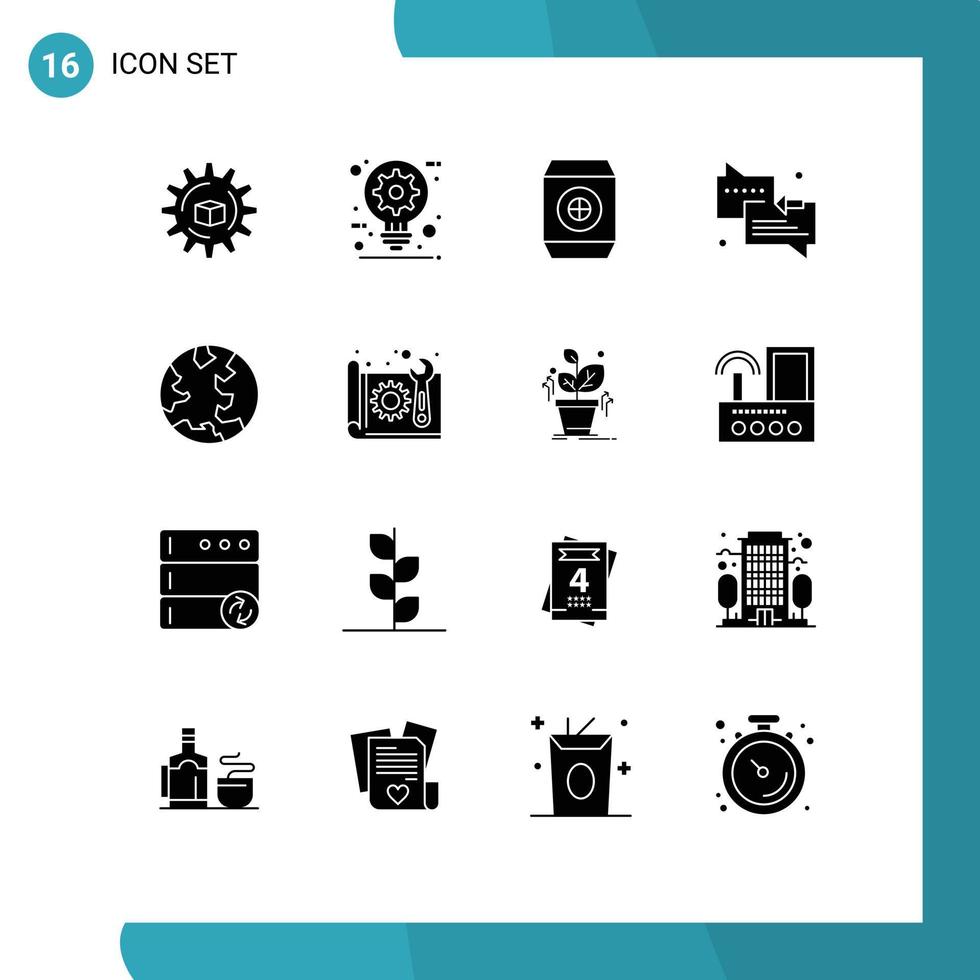 pacote de interface do usuário de 16 glifos sólidos básicos de ideia de seta da internet suporte bate-papo elementos de design de vetores editáveis