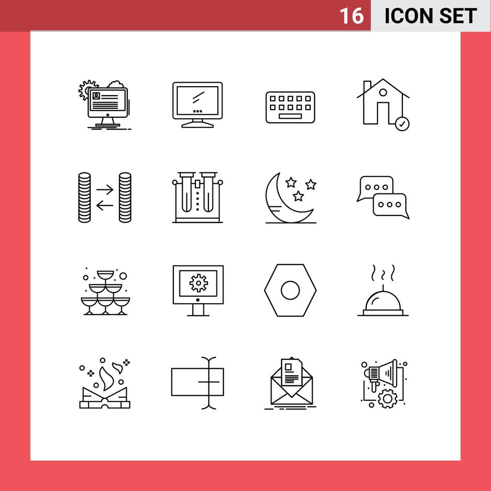 conjunto de 16 sinais de símbolos de ícones de interface do usuário modernos para verificação de imóveis placa de edifícios imac editáveis elementos de design vetorial vetor
