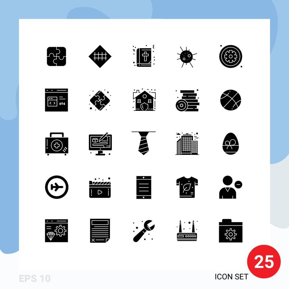 conjunto de pictogramas de 25 glifos sólidos simples de símbolos de estrada de vírus de saúde, educação de doenças, elementos de design de vetores editáveis