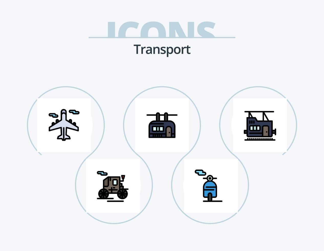 linha de transporte cheia de ícones do pacote 5 design de ícones. Comboio. transporte. treinador. reboque. acampamento vetor