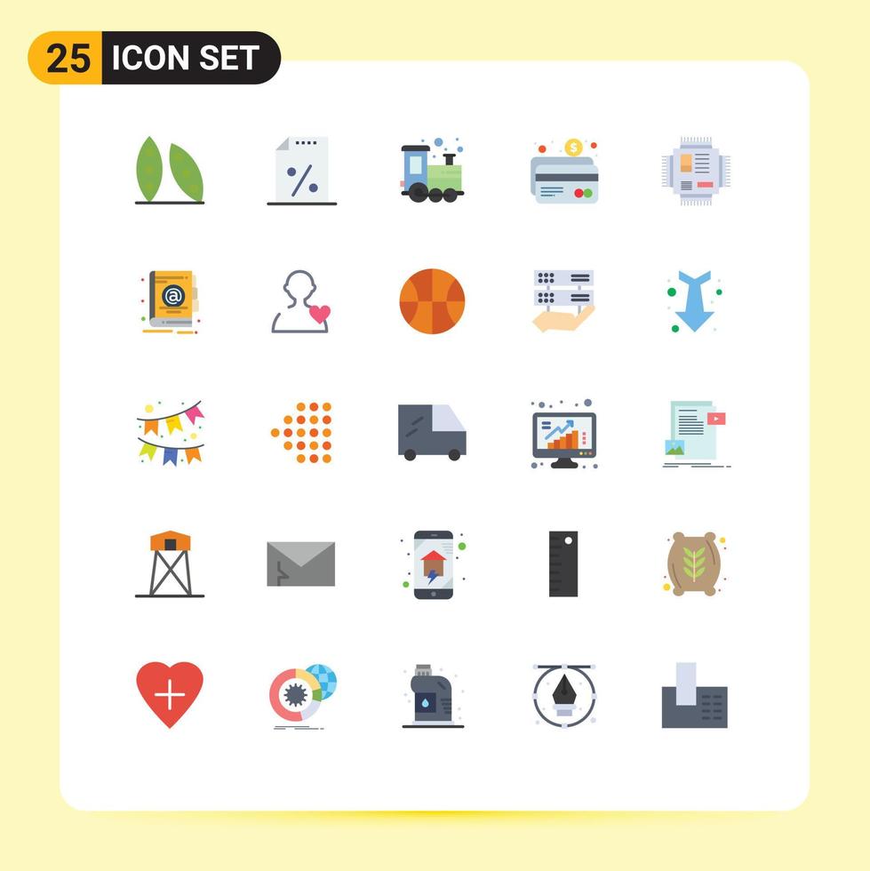 pacote de interface do usuário de 25 cores planas básicas de elementos de design de vetores editáveis de tempo de jogo bancário de imposto de cartão com chip