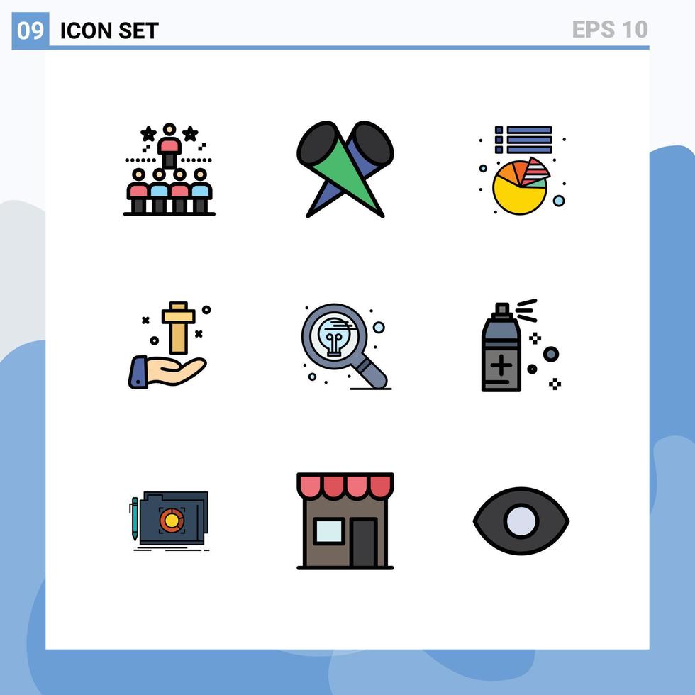 9 interface do usuário pacote de cores planas de linha cheia de sinais e símbolos modernos de design cruz top elementos de design de vetores editáveis de mão cristã