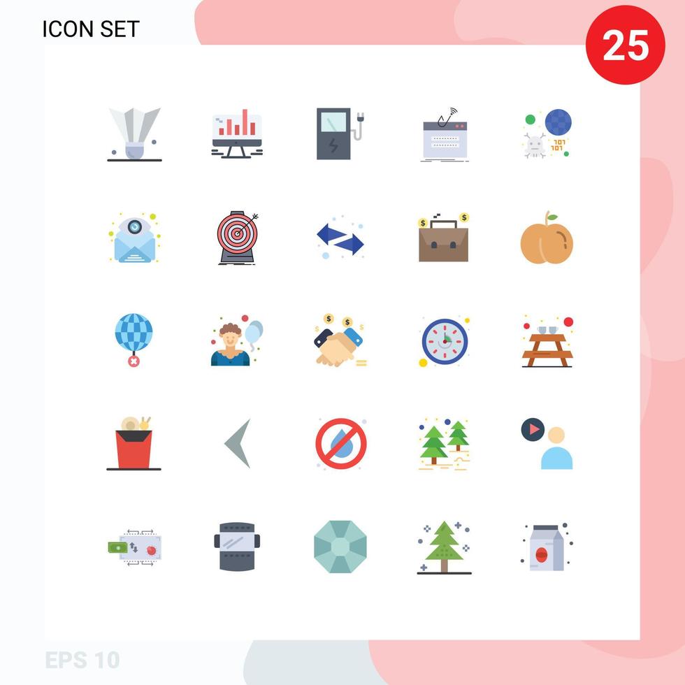 pacote de cores planas de 25 símbolos universais de gráfico de login de roubo estação de internet editável elementos de design vetorial vetor