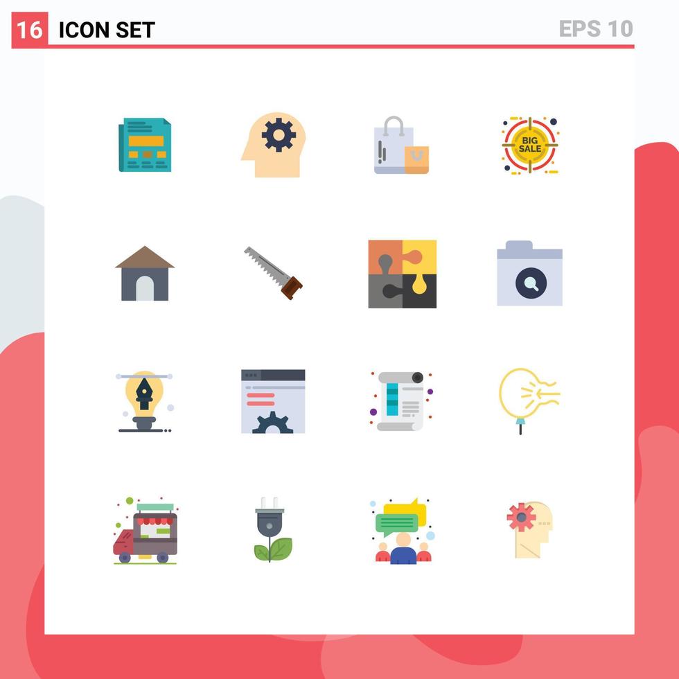 conjunto de cores planas de interface móvel de 16 pictogramas de porcentagem de desconto de comércio eletrônico para construção de casas pacote editável de elementos de design de vetores criativos