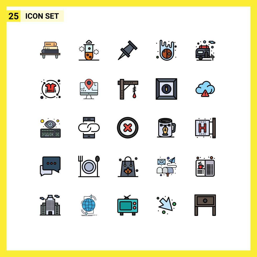25 ícones criativos, sinais e símbolos modernos de roupas, acampamento, energia térmica, campista, asteróide, elementos de design vetorial editáveis vetor