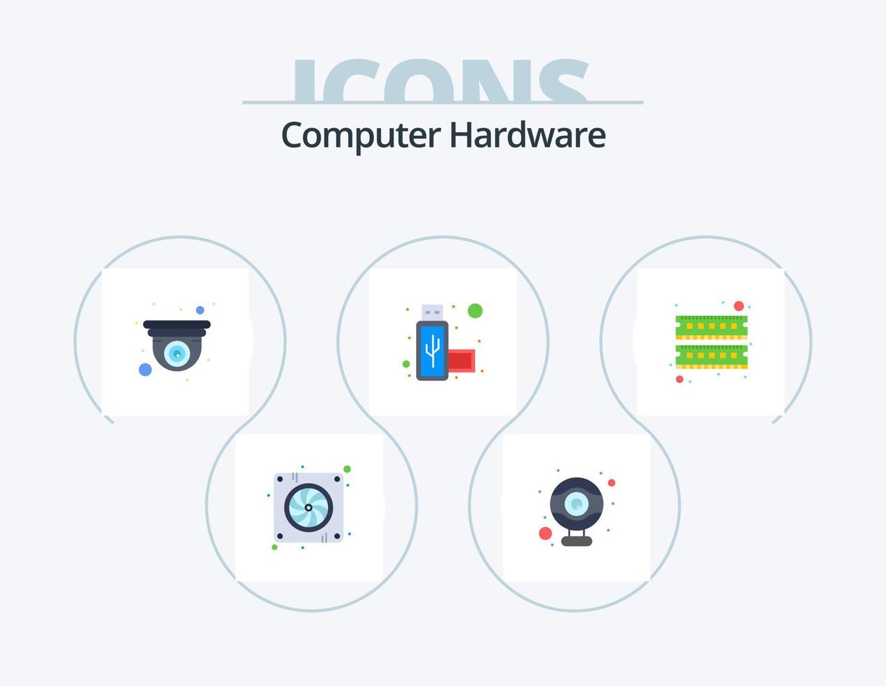 design de ícone plano de pacote de 5 ícones de hardware de computador. RAM. dispositivo. Câmera. computador. porta vetor