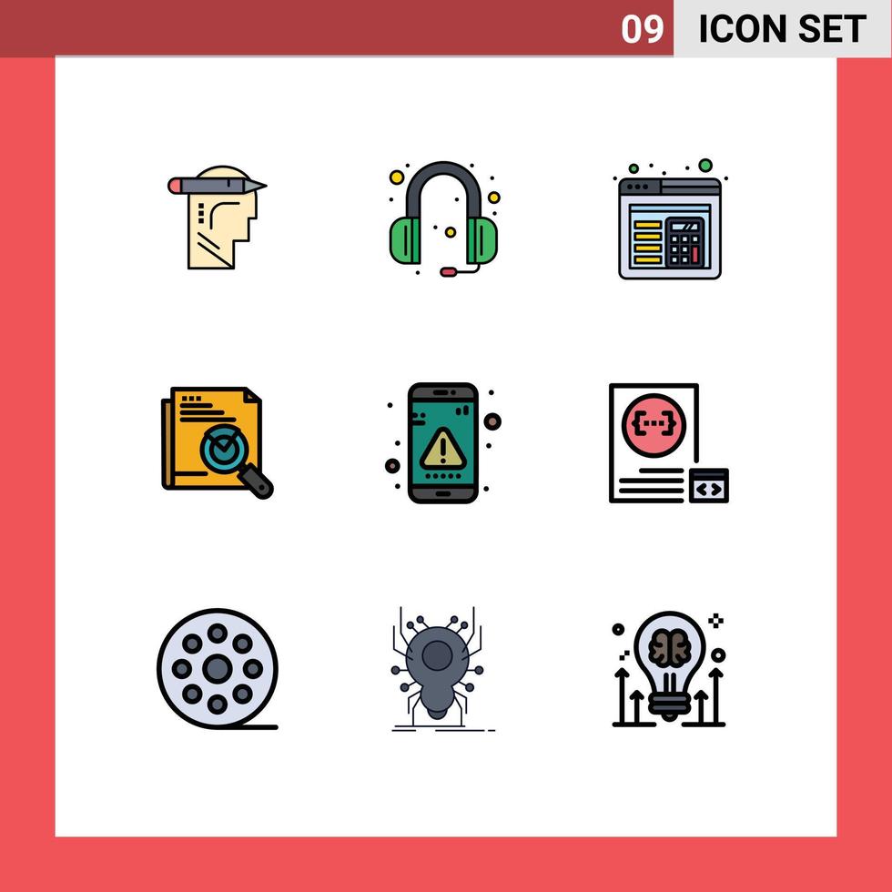 pacote de ícones vetoriais de estoque de sinais e símbolos de 9 linhas para layout de erro, pesquisa de página do navegador, pesquisa de elementos editáveis de design vetorial vetor