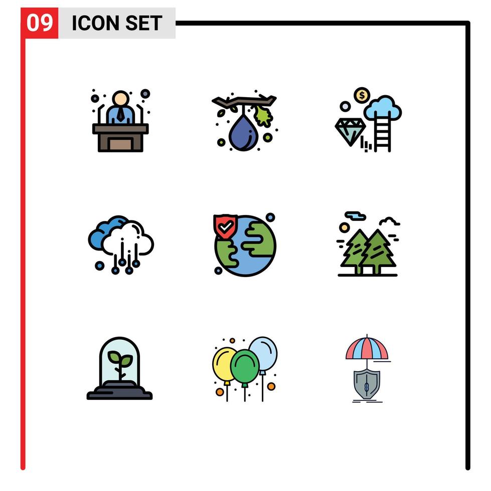 conjunto de 9 sinais de símbolos de ícones de interface do usuário modernos para proteção mundo dimond tempo nuvem editável elementos de design vetorial vetor