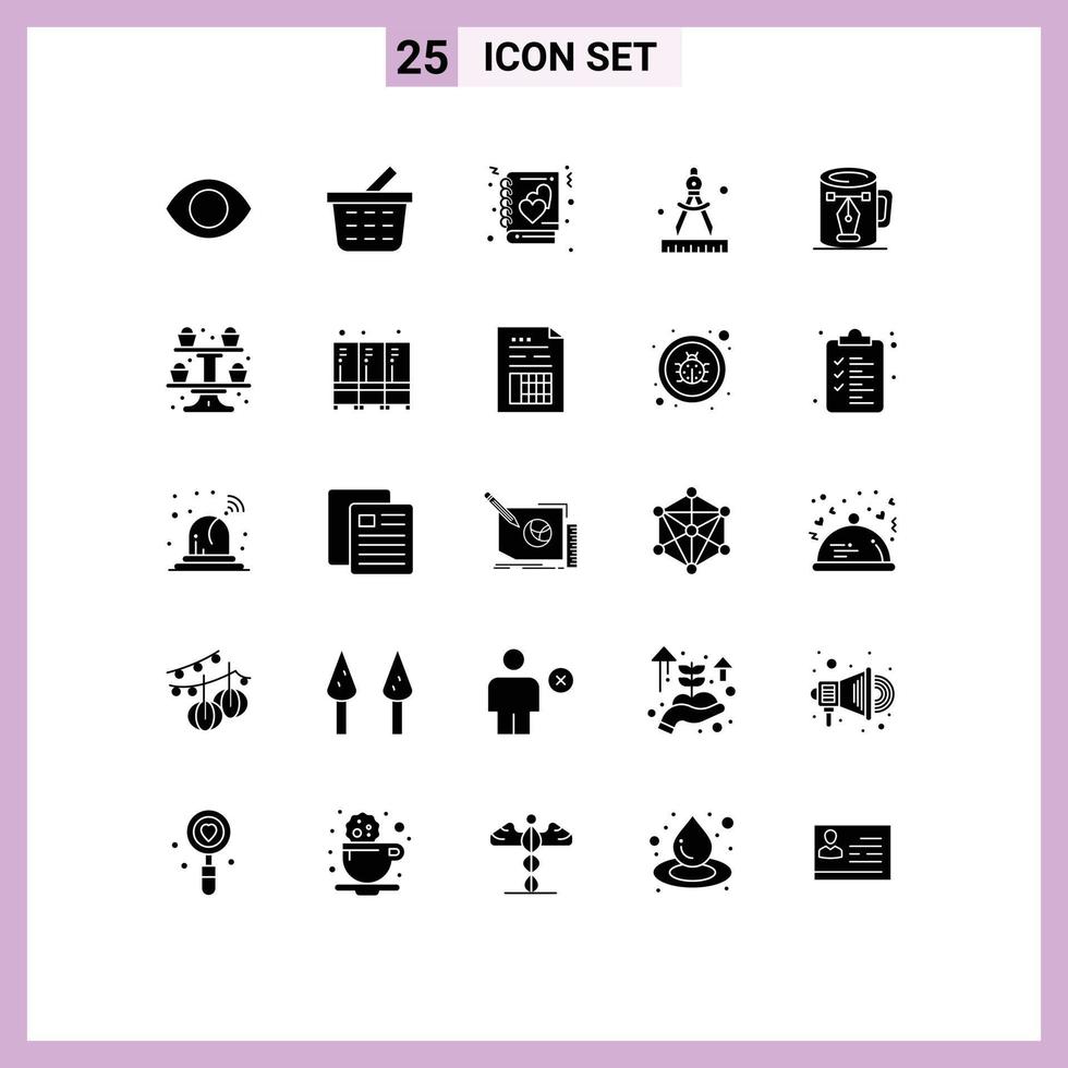 25 ícones criativos, sinais e símbolos modernos de design, xícara, amor, arte, café, elementos de design vetoriais editáveis vetor