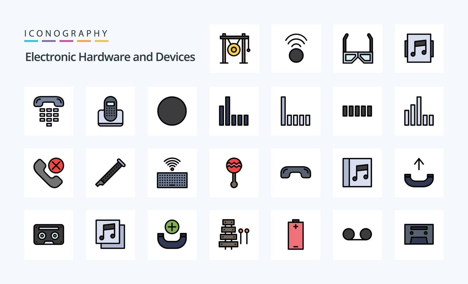 pacote de ícones de estilo cheio de linha de 25 dispositivos vetor