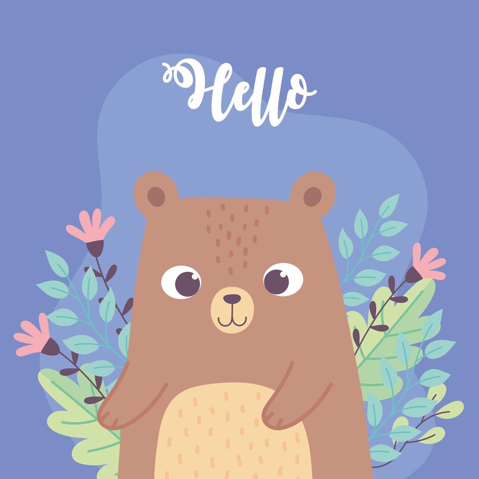 fofo urso animal flores ramo desenho animado frase inspiradora vetor