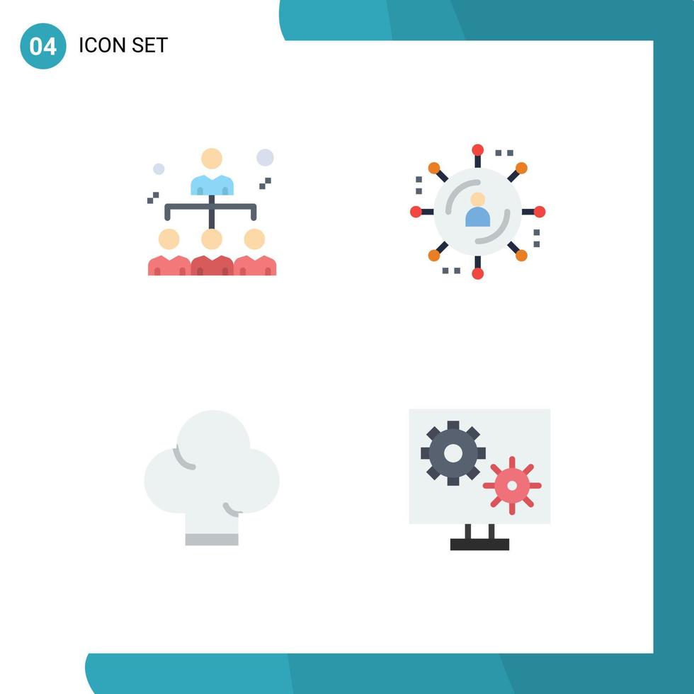 conjunto de pictogramas de 4 ícones planos simples de chapéu de negócios compartilham elementos de design de vetores editáveis de engrenagem de rede de marketing