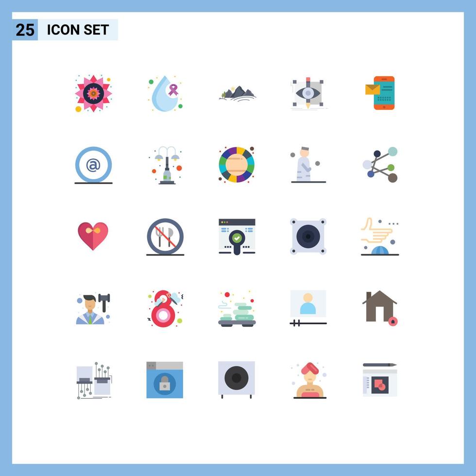 grupo de símbolos de ícones universais de 25 cores planas modernas de desenho de esboço de paisagem móvel elementos de design de vetores editáveis