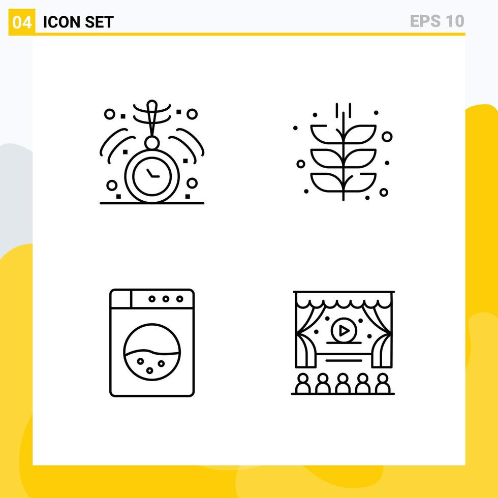 conjunto moderno de 4 cores e símbolos planos de linha preenchida, como elementos de design vetorial editáveis de cinema de agricultura médica de relógio vetor
