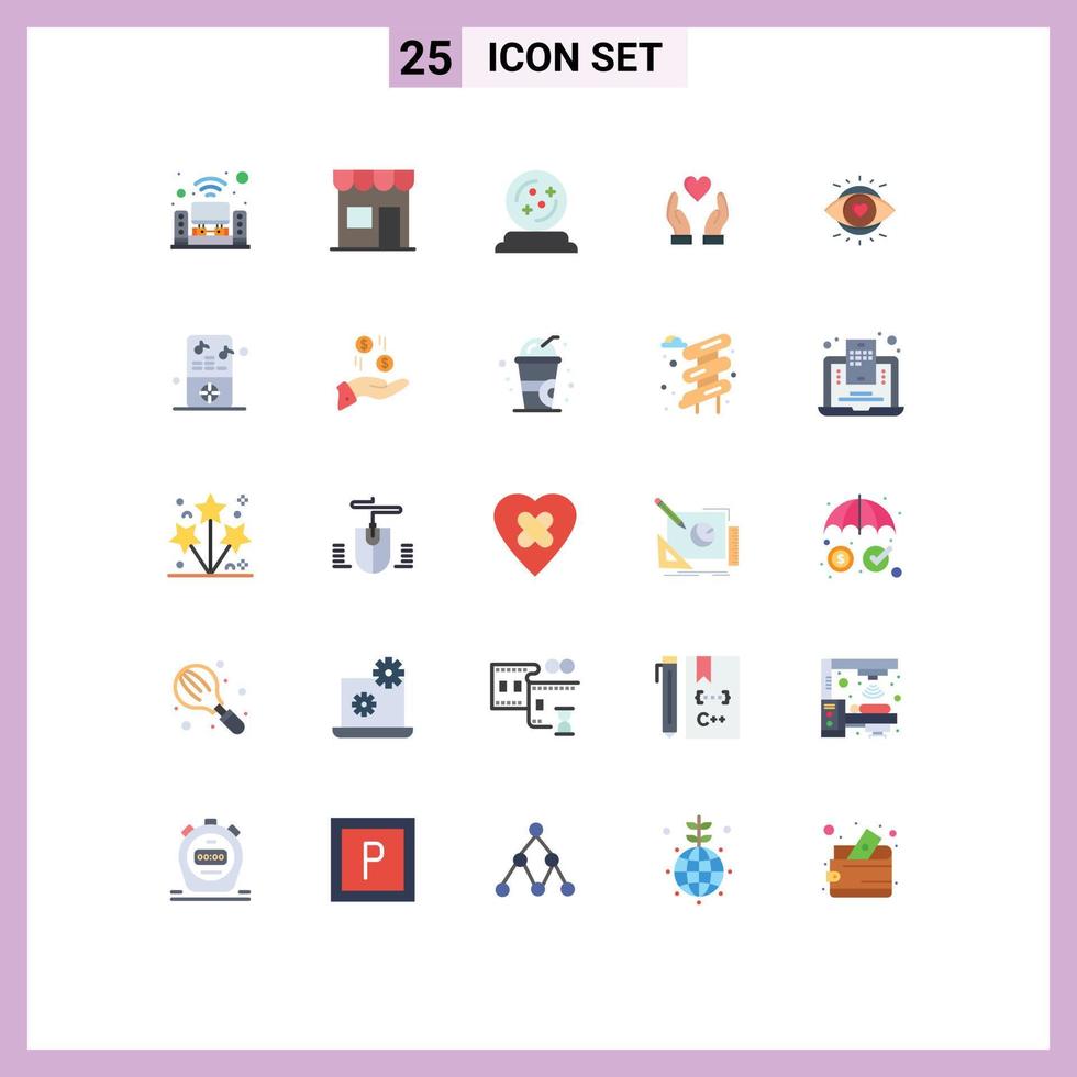 conjunto moderno de pictograma de 25 cores planas de olhos, loja de caridade, feitiço de amor, elementos de design vetorial editáveis vetor