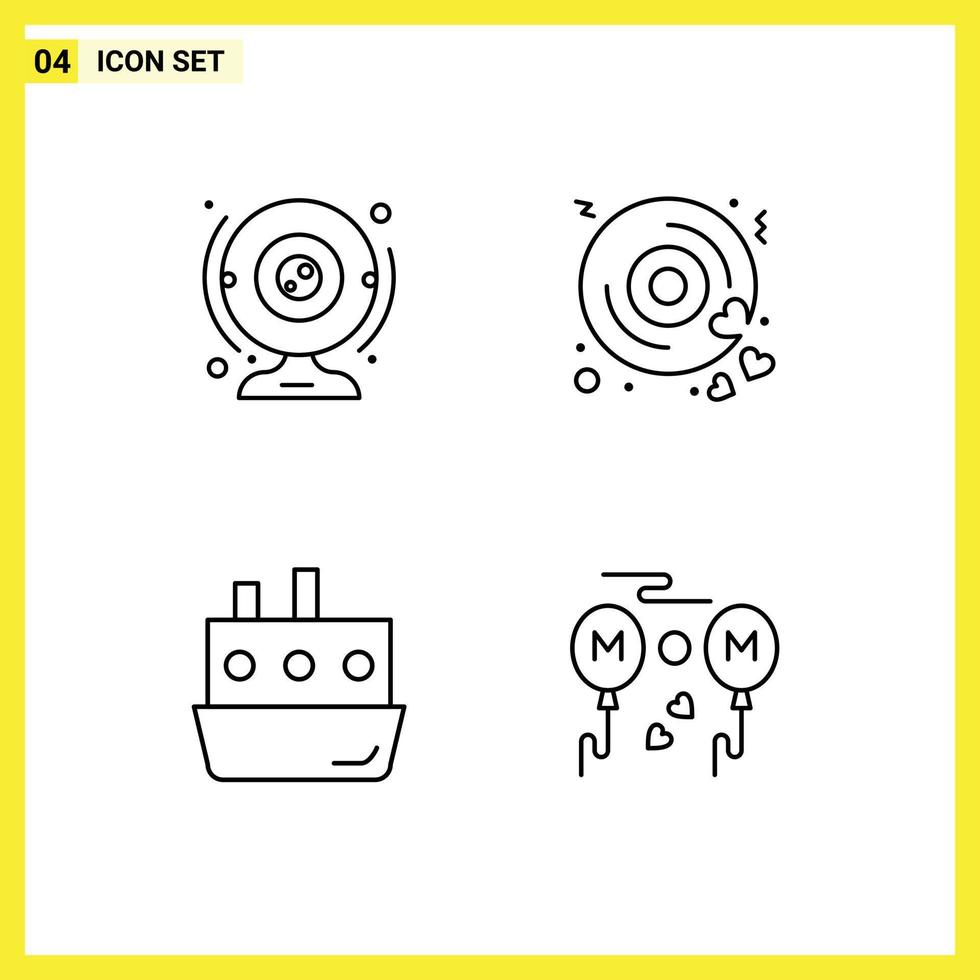 conjunto de 4 sinais de símbolos de ícones de interface do usuário modernos para cam boat computer heart ship editable vector design elements