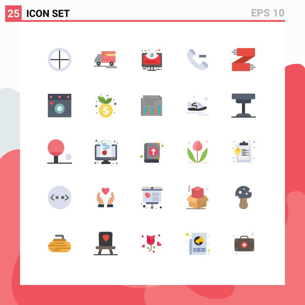 pacote de interface do usuário de 25 cores planas básicas de acessórios entre em contato com as opções de chamada do veículo elementos de design vetorial editáveis vetor