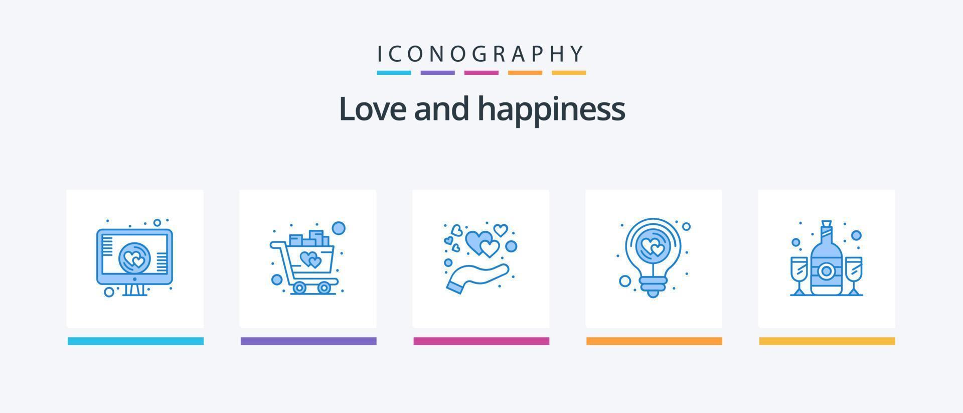 amo o pacote de ícones azul 5, incluindo garrafa. idéia. Cuidado. coração. lâmpada. design de ícones criativos vetor