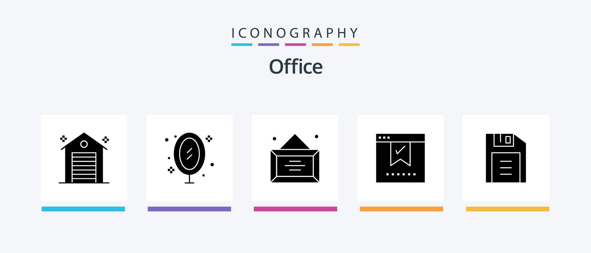Pacote de ícones Office Glyph 5, incluindo OK. Boa. reflexão. Verifica. escritório. design de ícones criativos vetor