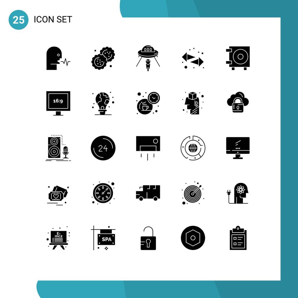 conjunto de pictogramas de 25 glifos sólidos simples de elementos de design de vetores editáveis de setas de corte de interruptor direito