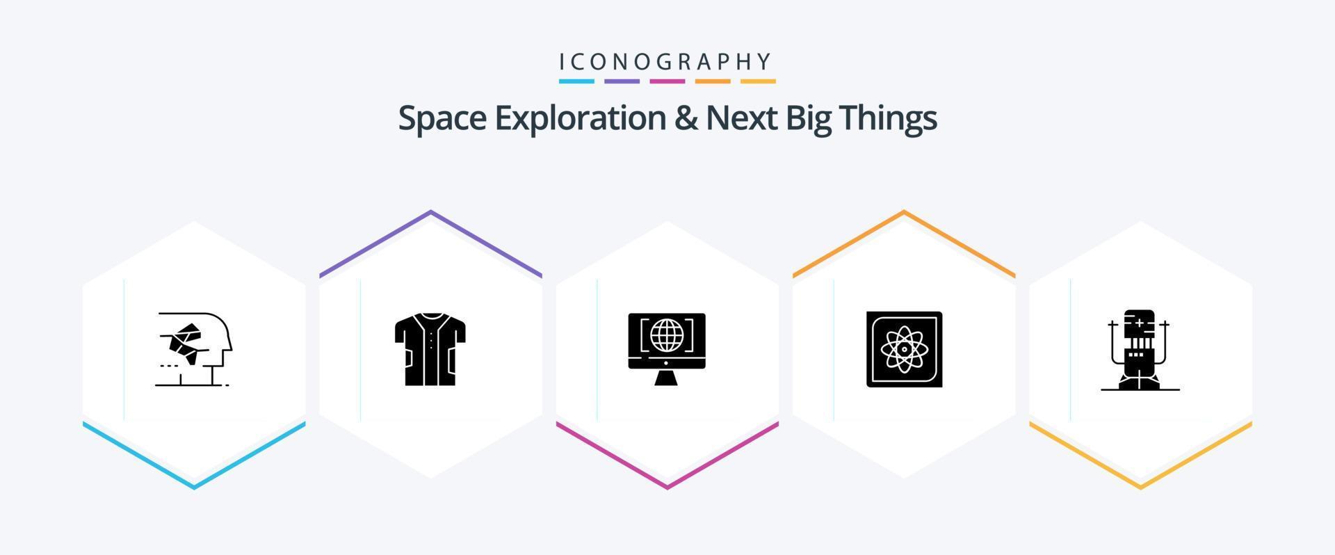 exploração espacial e as próximas grandes coisas pacote de ícones de 25 glifos, incluindo dados. computador. eletrônico. computação. mundo vetor