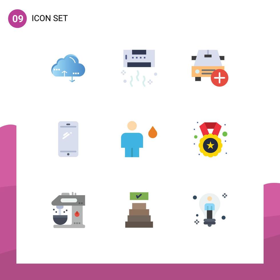 conjunto de pictogramas de 9 cores planas simples do telefone de tecnologia de smartphone Android mais elementos de design de vetores editáveis